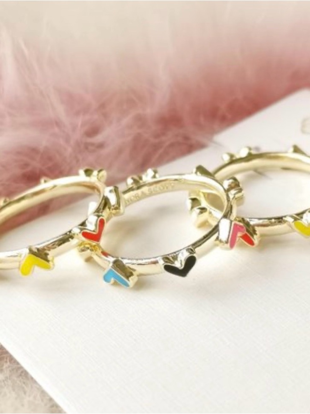 Kendra Scott Stackable Accent Rings- Pink, Blue, Black, Yellow Hearts size 8